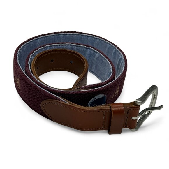 Vineyard Vines Mens Belt 34 Red Leather Solid Brass Buckle Golf Business Casual - Picture 1 of 6